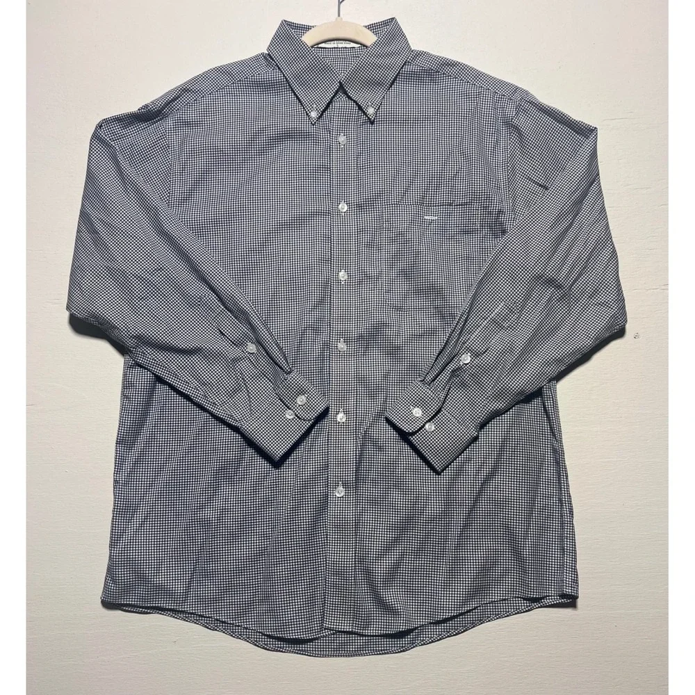 Orvis Mens Large Blue Gingham Check Button Down Shirt Long Sleeve 100% Cotton